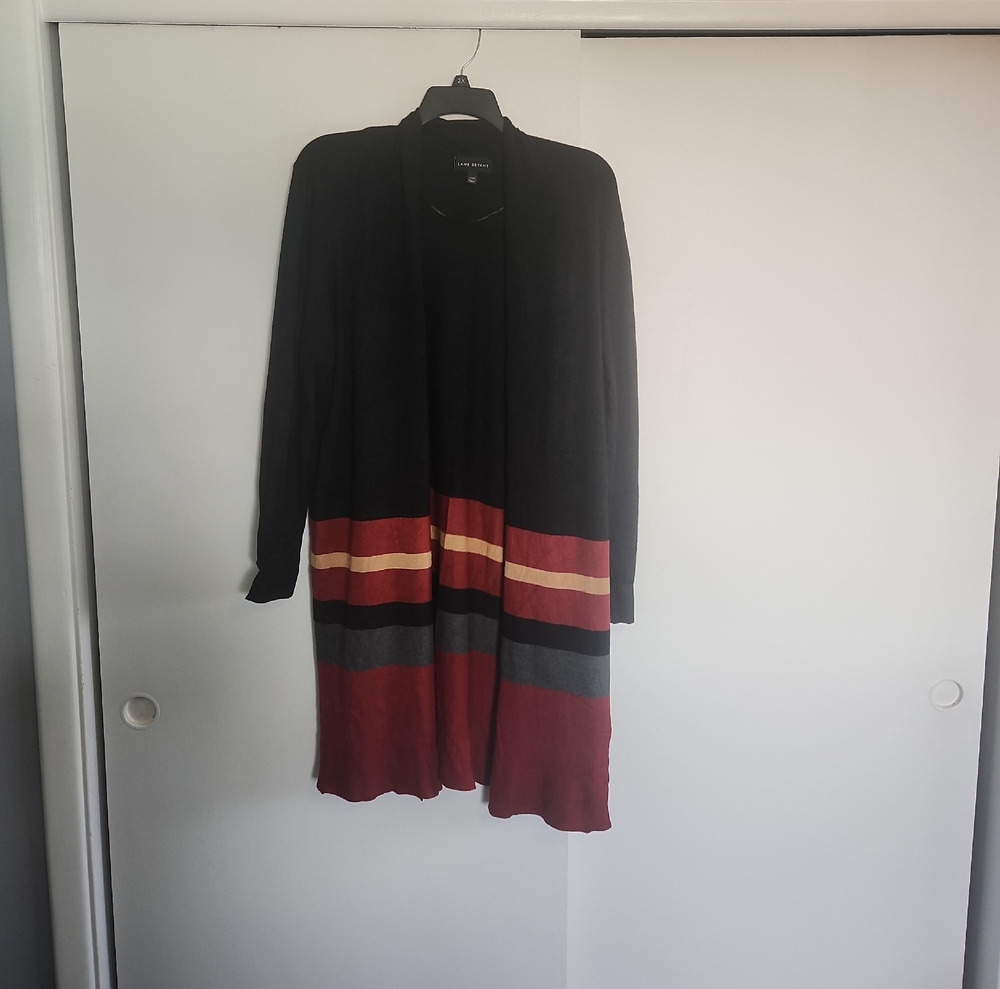 Lane Bryant Black and Burgundy Striped Cardigan
